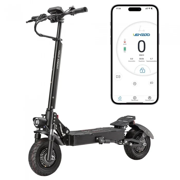Halo Knight T104 sammenleggbar elektrisk sparkesykkel, 2 × 1200 W motorer, 52 V 21 Ah batteri, 10-tommers dekk, maks. hastighet 65 km/t